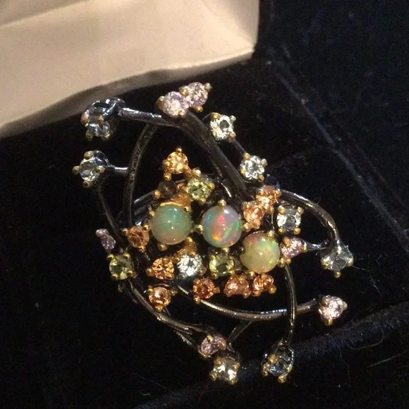 Breathtaking Genuine Opals in a Genuine Gemstone Galaxy Ring